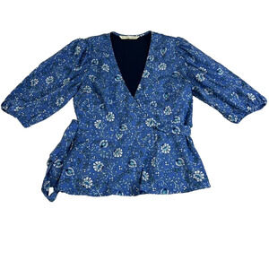 Wayward Fancies eShakti Custom Mini Dress Womens Small Floral Blue Wrap Belted